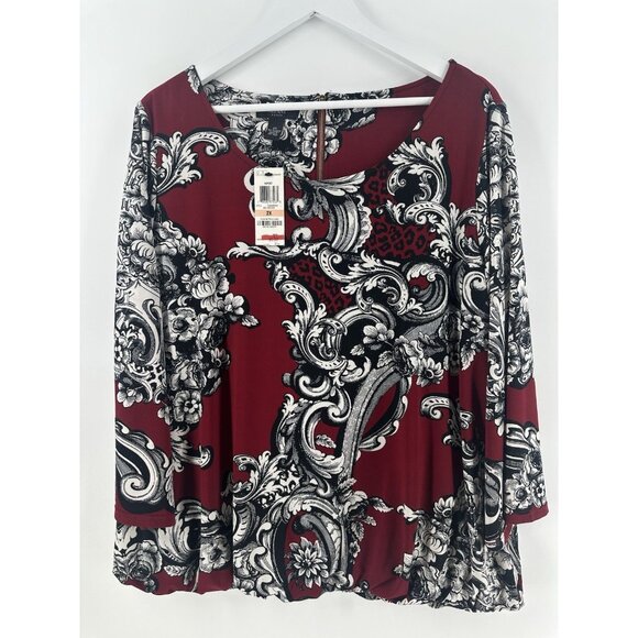 NWT Alfani Tunic Womens 2X Red Black Floral Paisley Boho Chic Whimsigoth AC27 - Picture 6 of 15